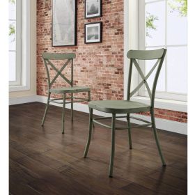 Distressed white dining chairs; set of 2; assorted finishes (Color: Green, Material: Metal)